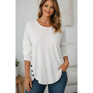 White Blouse For Women Casual Women's T-shirt Crew-neck, Size L